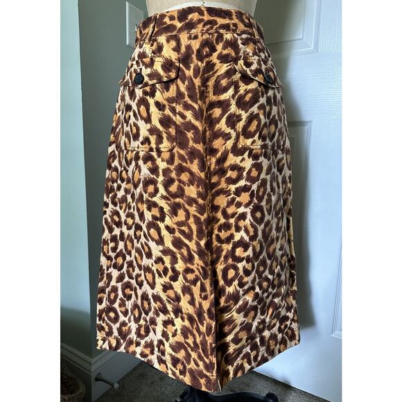 Kate Spade Panthera Canvas Midi Skirt 6 Pockets Linen Cotton Leopard Print $228 - Picture 7 of 14